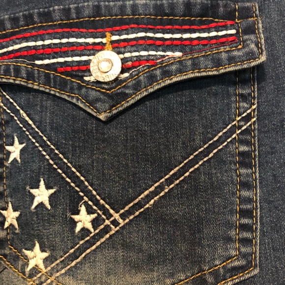 Diverso 24w Bermuda Denim Blue Jean shorts 4th July flag bottom stars stretch - Picture 7 of 7